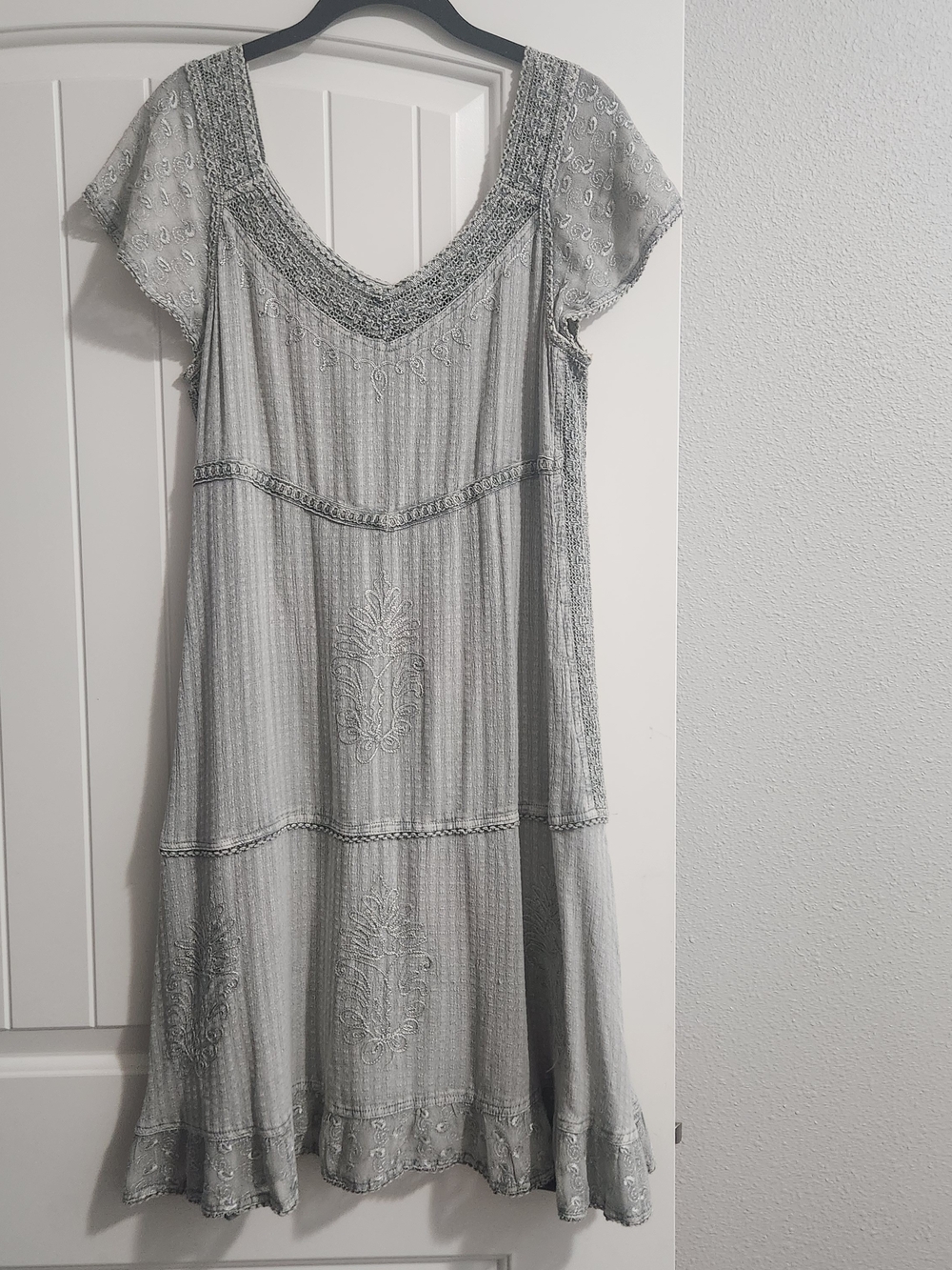 Sacred Threads Light Gray Embroidered Maxi Dress